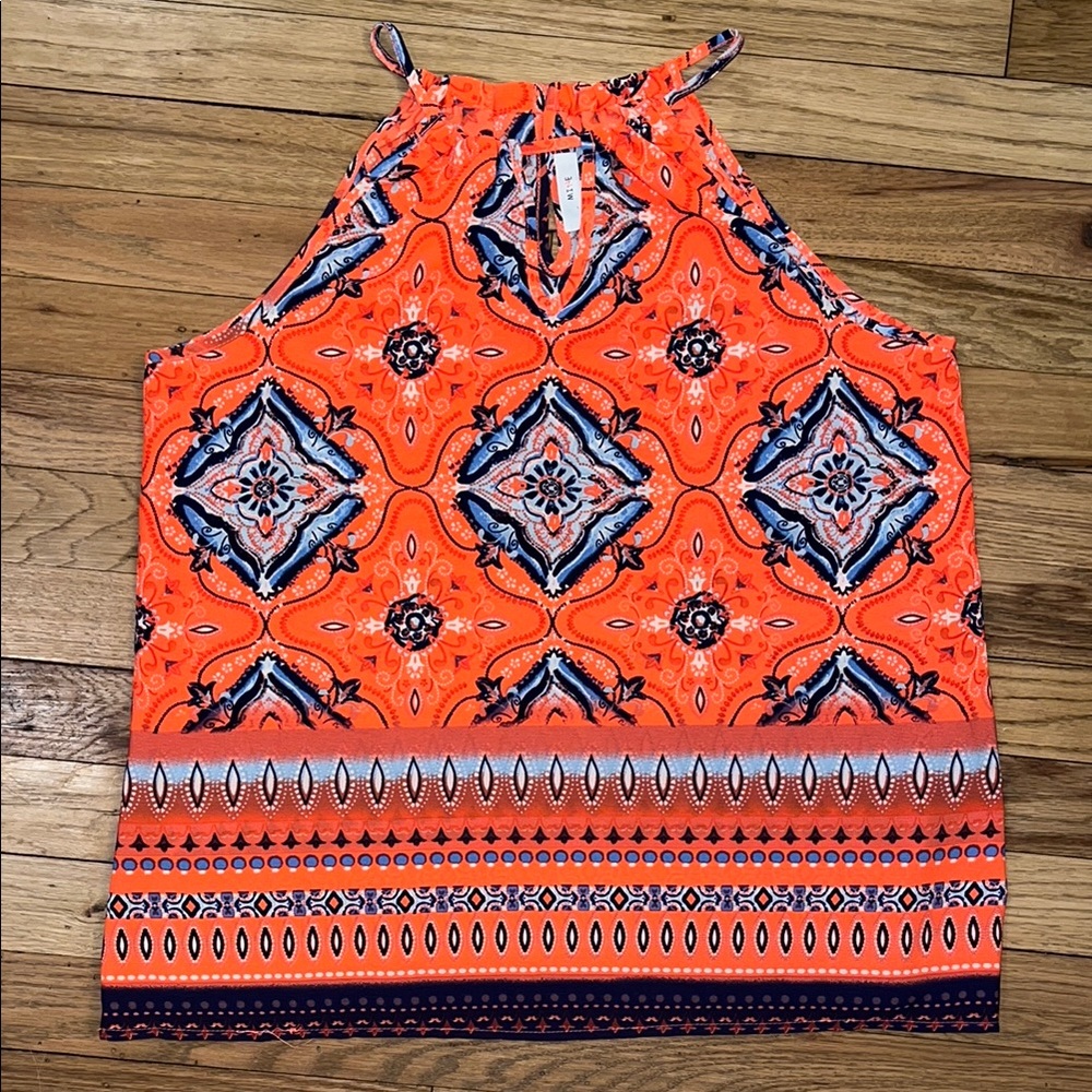 MINE Vibrant Orange Patterned Women's Top Size Large NWOT